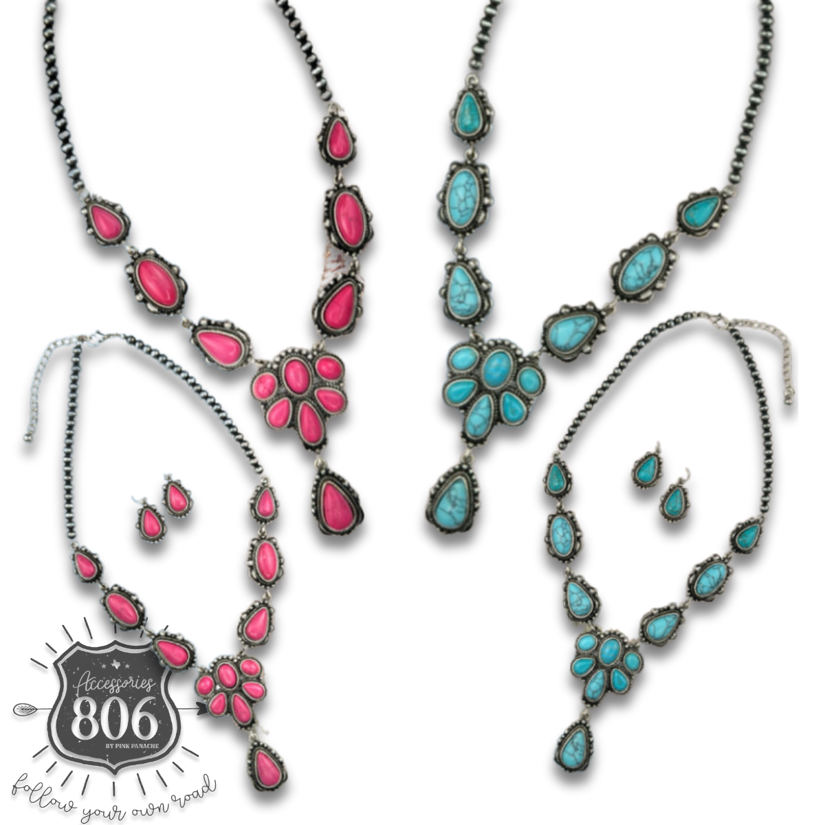 Western stone concho necklace set