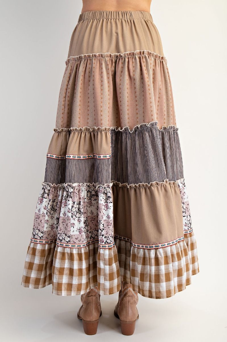 Patchwork Tiered Maxi Skirt