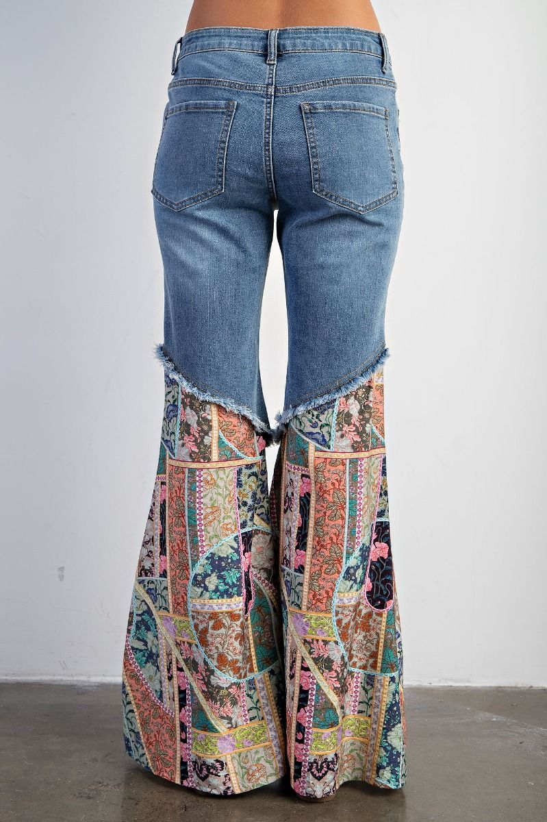 Boho Printed Denim Flares