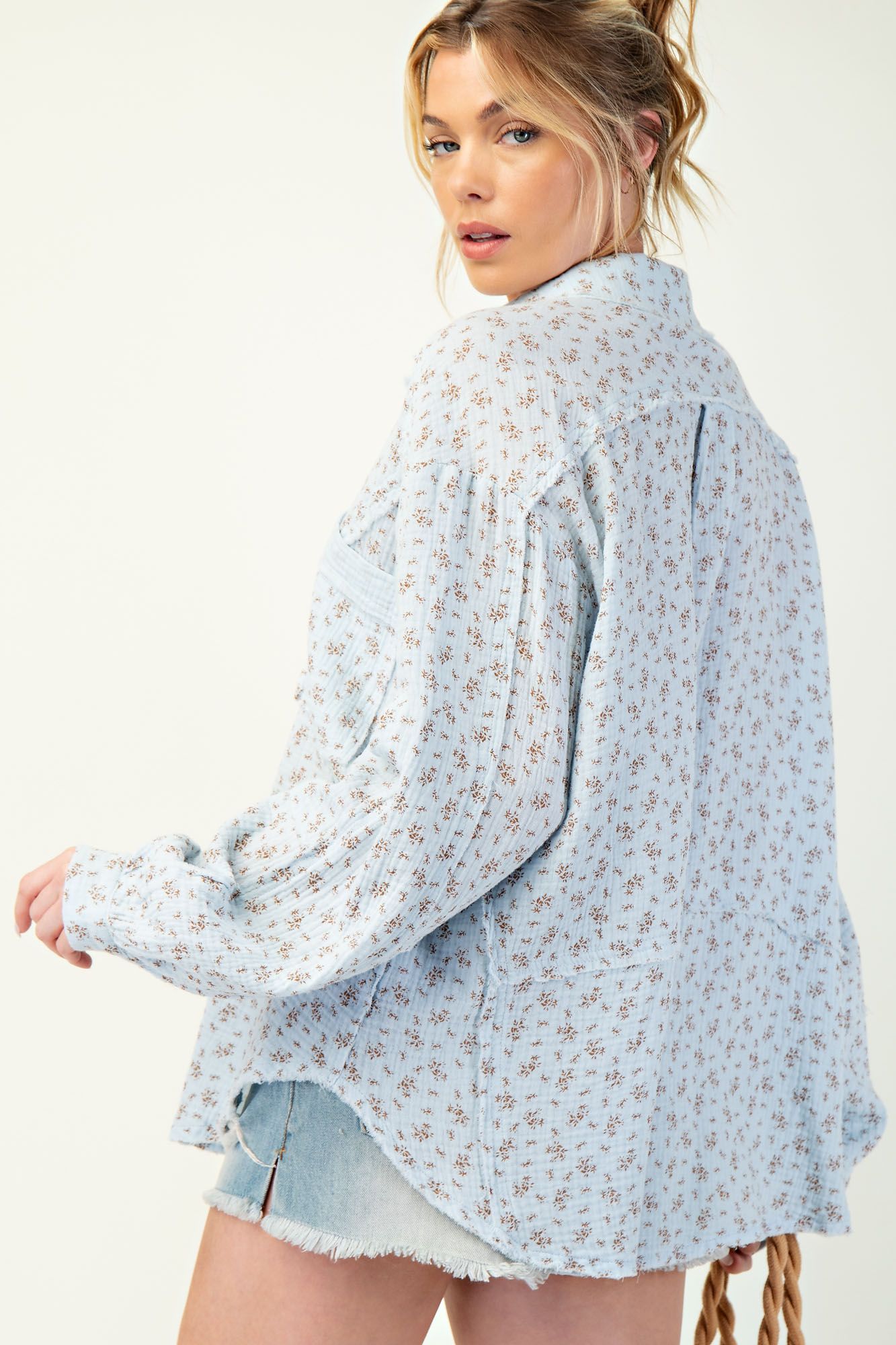Floral Print Gauze Button Down
