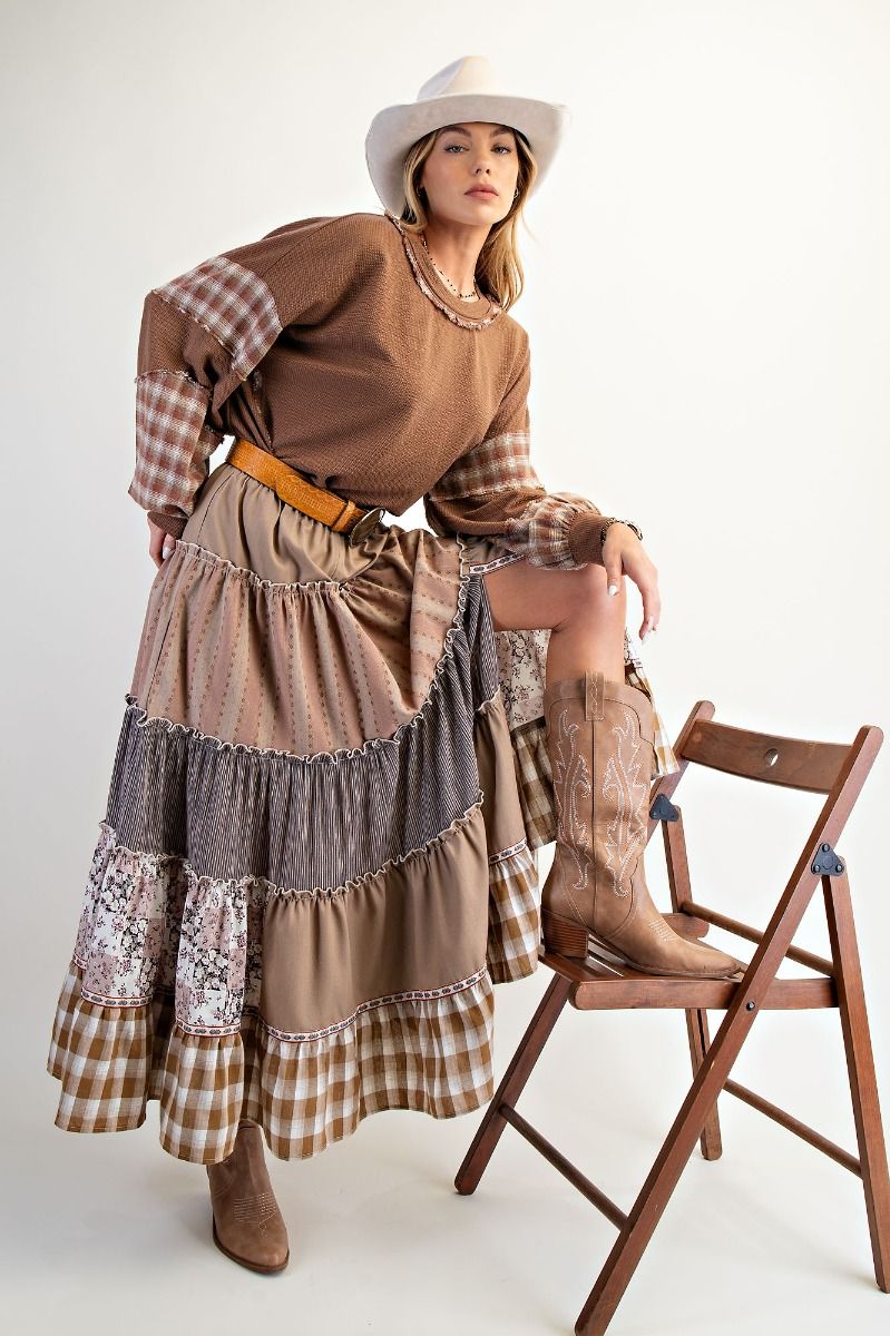 Patchwork Tiered Maxi Skirt