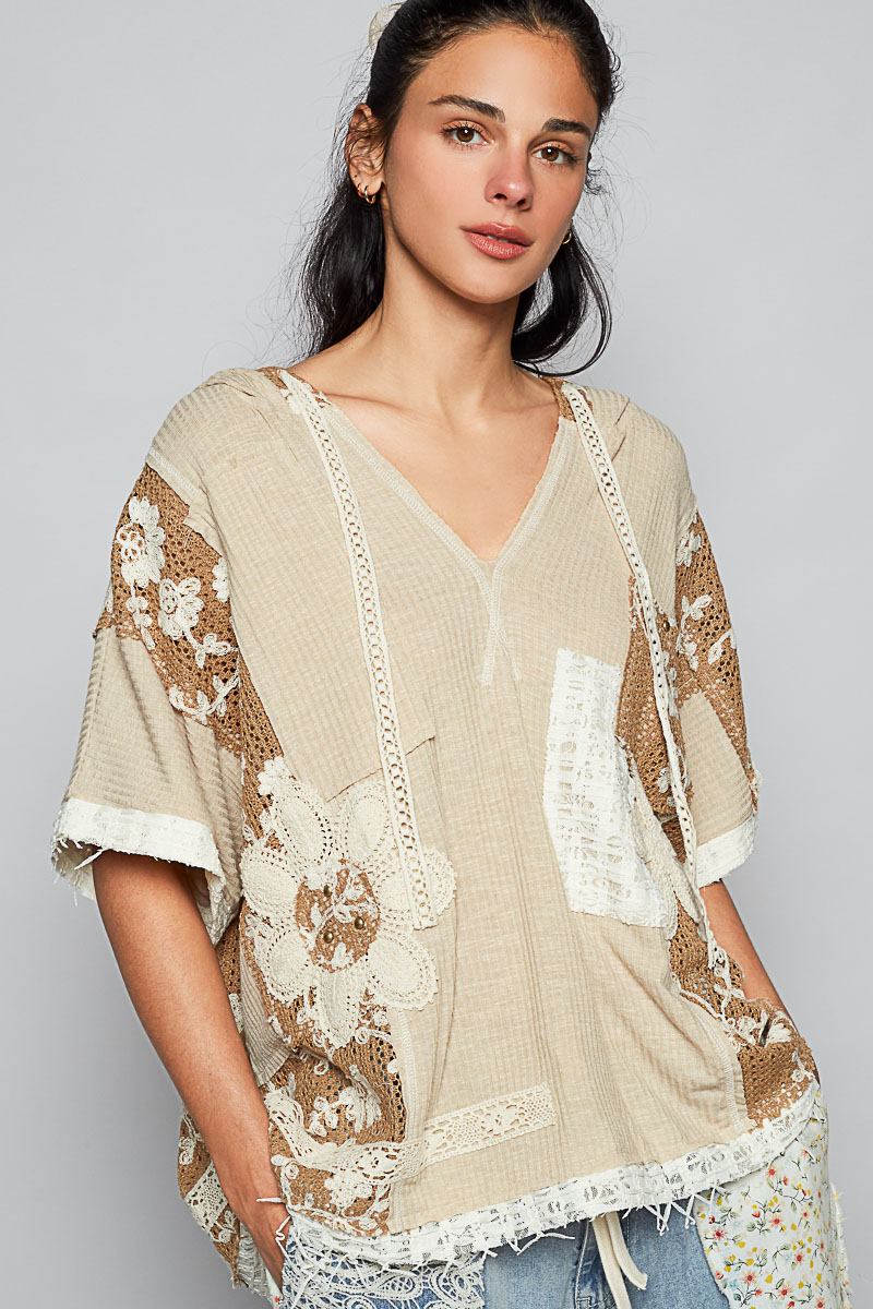 Edgy Crochet Lace Hoodie Top