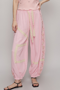Floral Embroidery Boho Joggers
