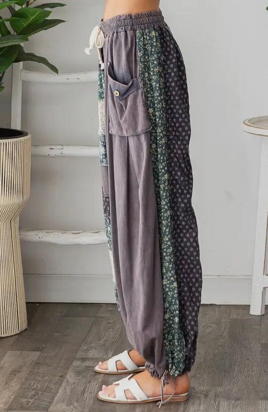 Mix Print Patched Pants