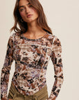 Floral Patchwork Mesh Top