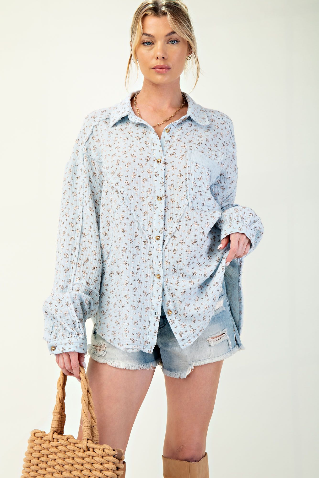 Floral Print Gauze Button Down