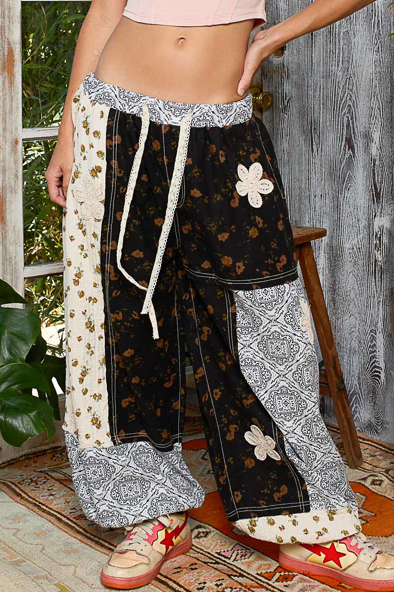 Falling For It Patched Pants Black