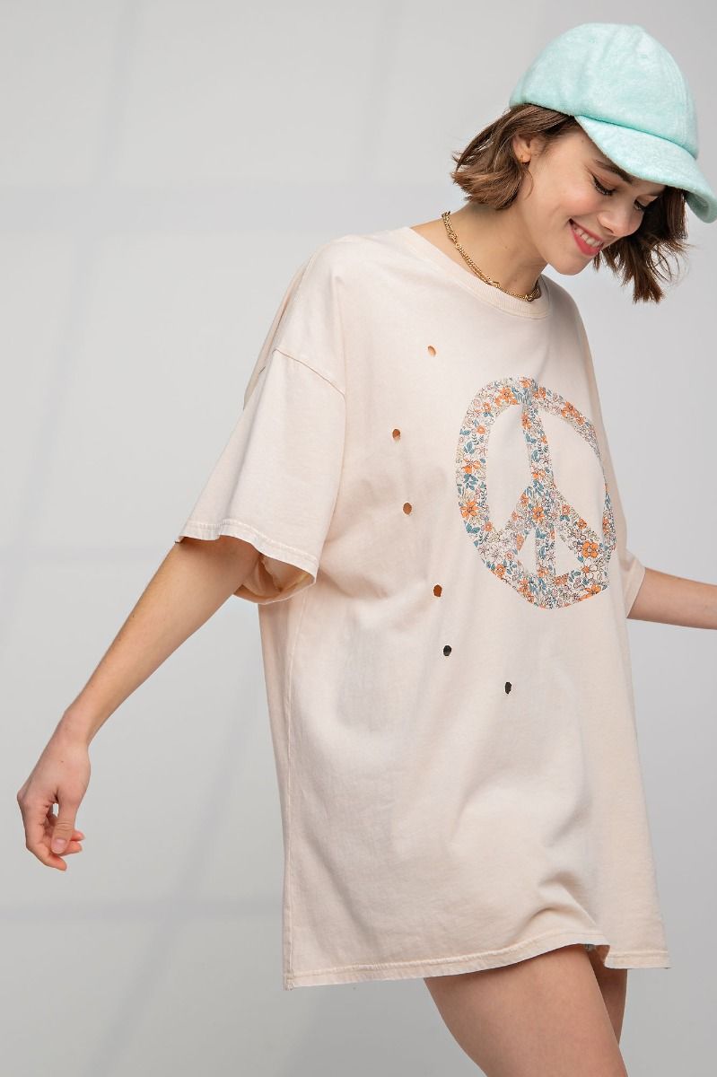 Distressed Flower Peace Tee