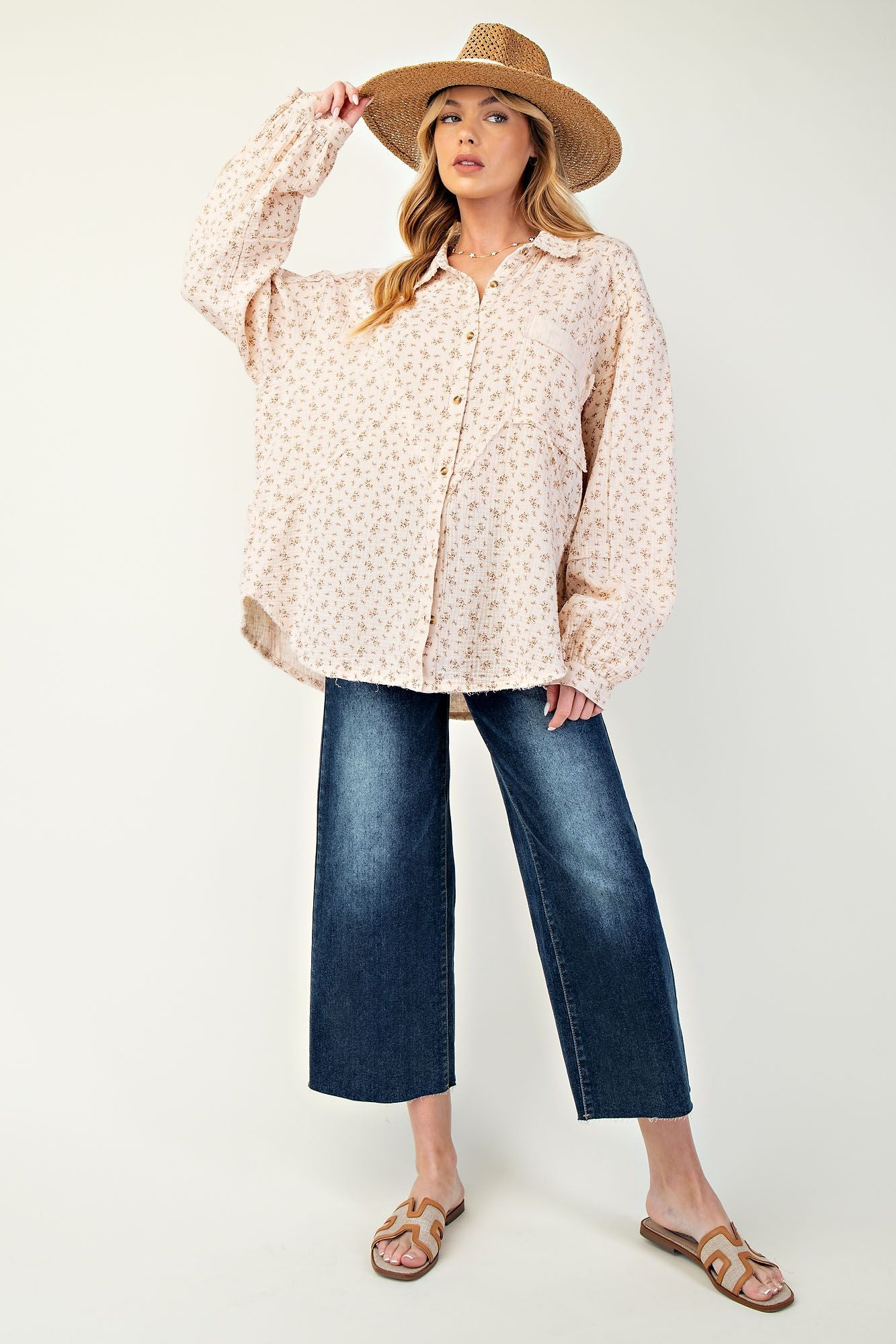 Floral Print Gauze Button Down