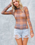 Fall Plaid Mesh Top