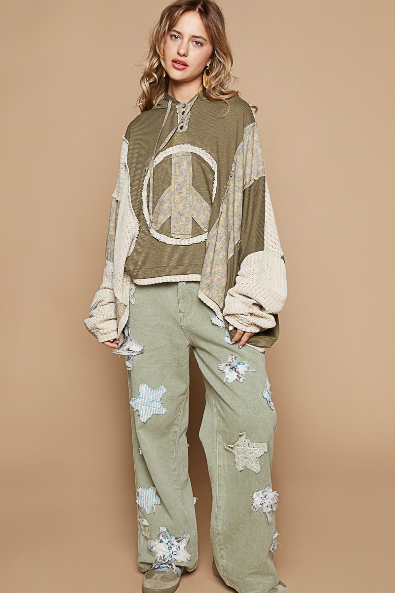 Peace Floral Knitted Hoodie