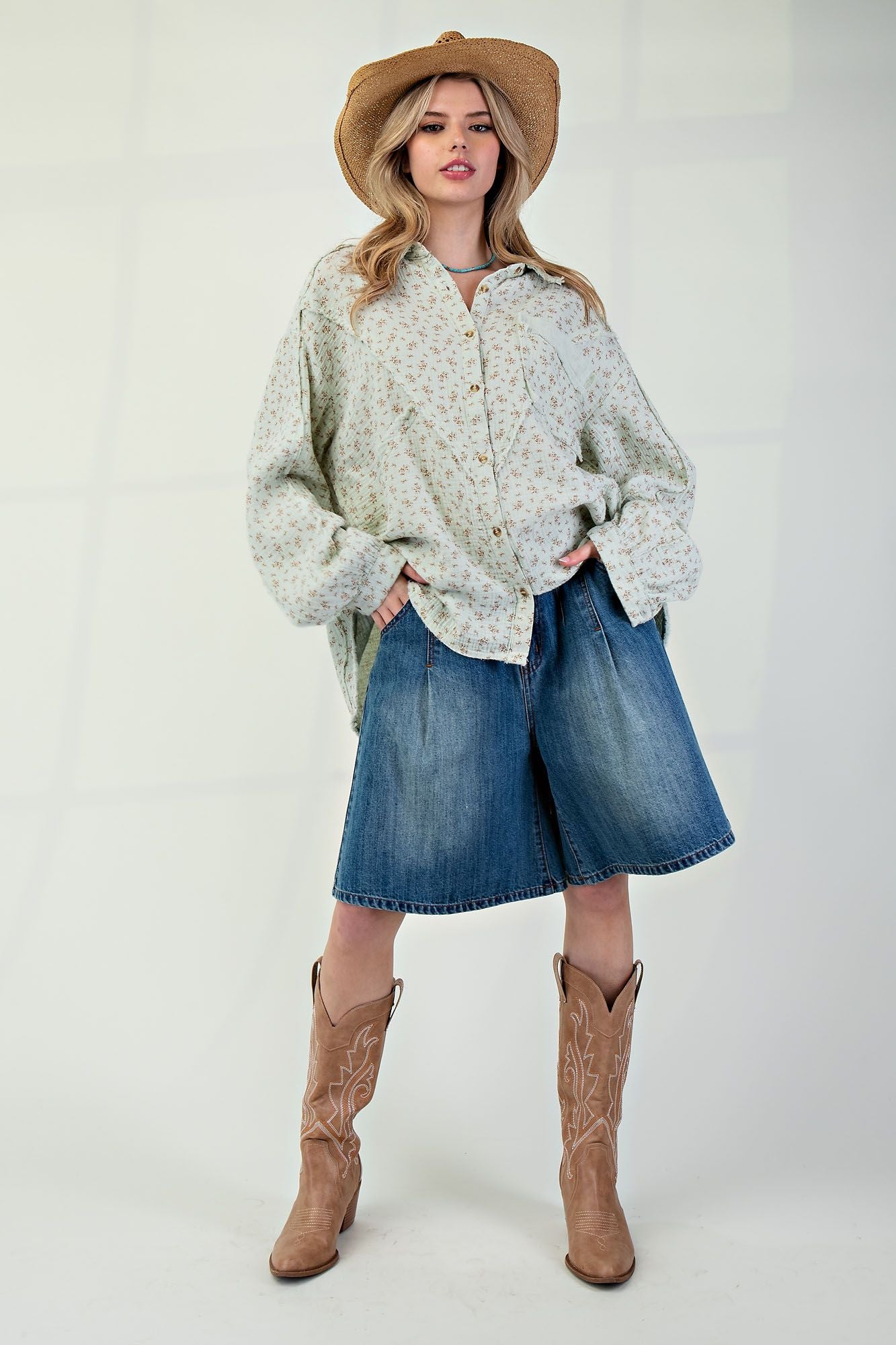 Floral Print Gauze Button Down