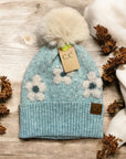 Daisy Contrast Faux Fur Pom Beanie
