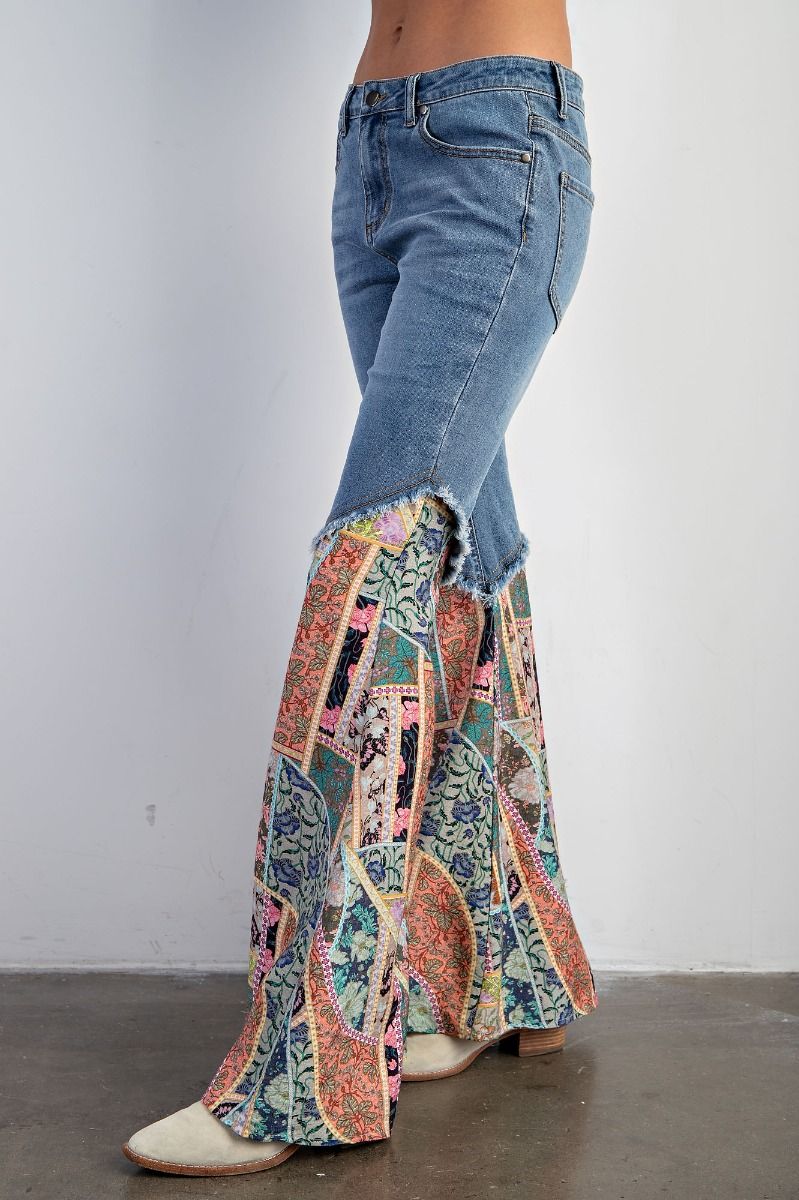 Boho Printed Denim Flares