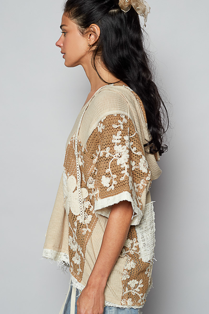 Edgy Crochet Lace Hoodie Top