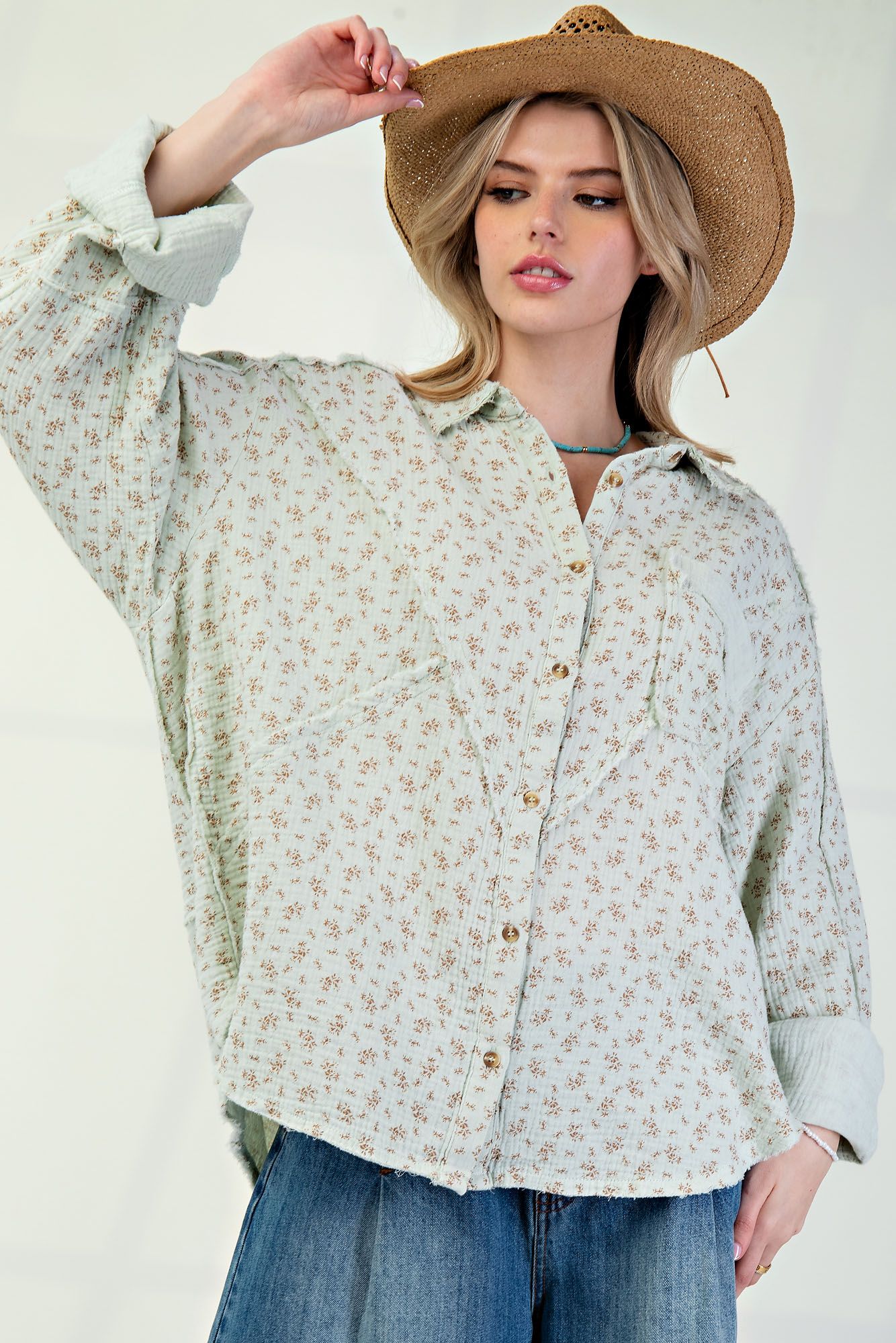 Floral Print Gauze Button Down