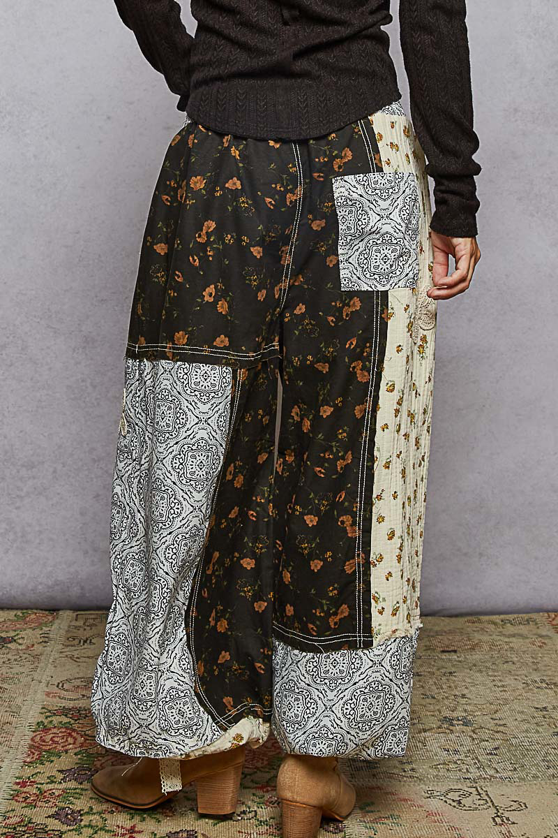 Falling For It Patched Pants Black