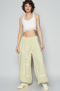 Floral Embroidery Boho Joggers