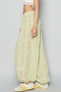 Floral Embroidery Boho Joggers
