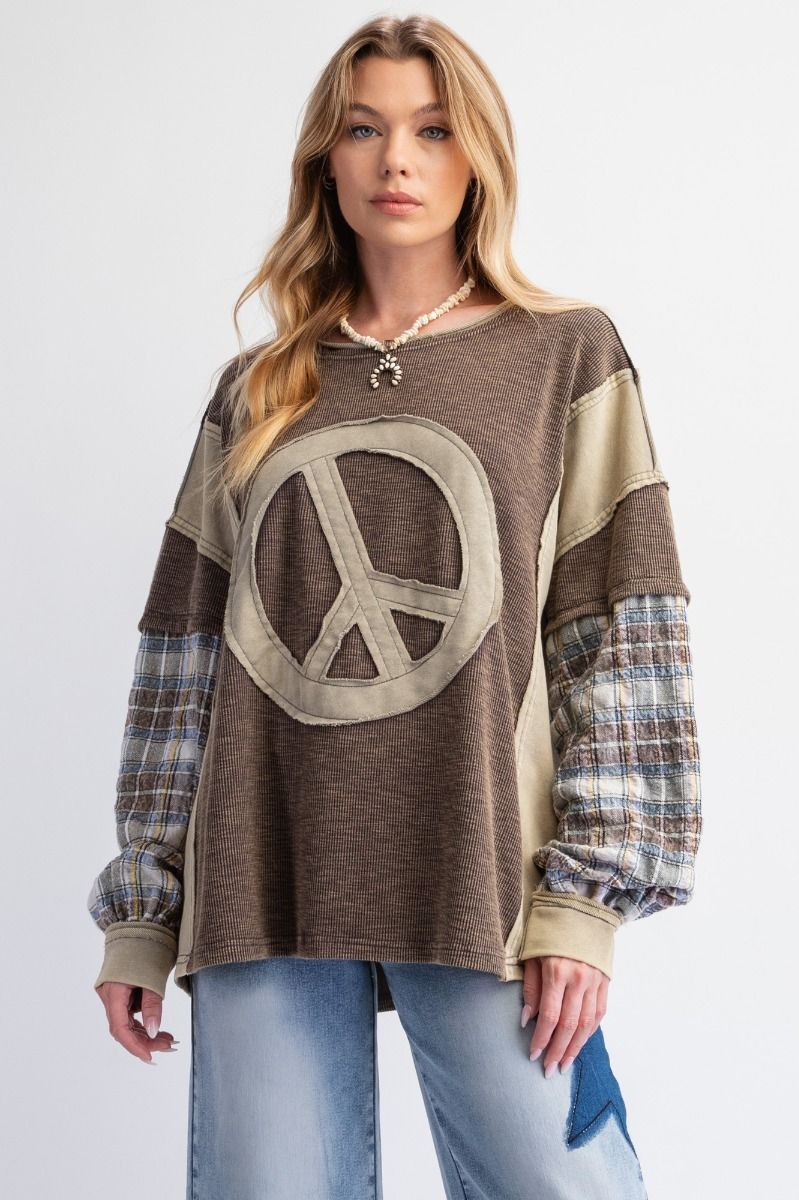 Mixed Plaid Peace Patch Top