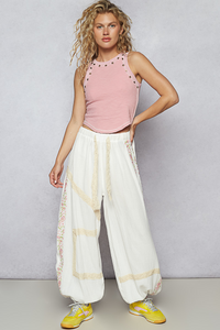 Floral Embroidery Boho Joggers