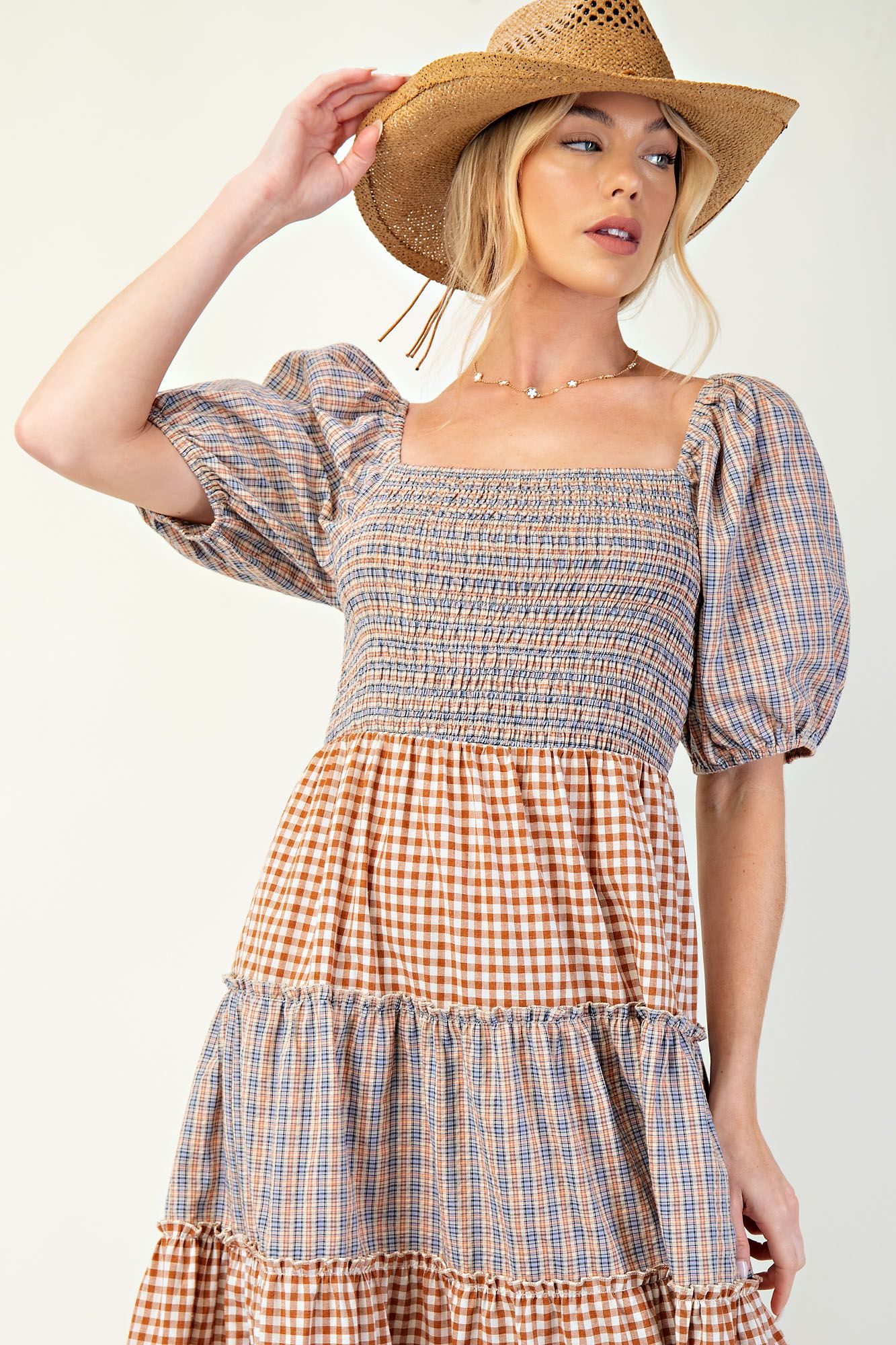 Plaid Mix Tiered Maxi Dress