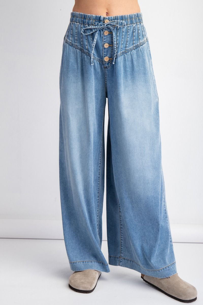 Pintuck Palazzo Denim Pants