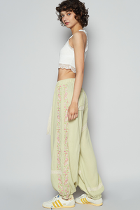 Floral Embroidery Boho Joggers