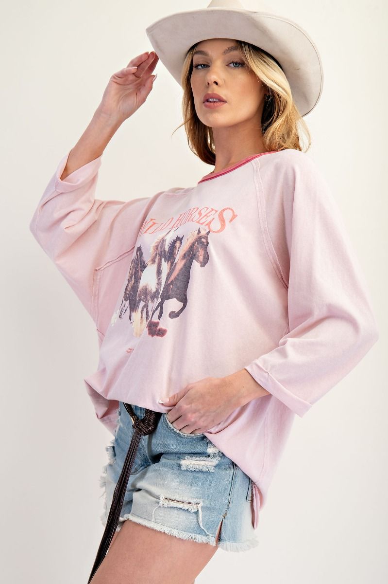 Wild Horses 3/4 Oversized Teeh