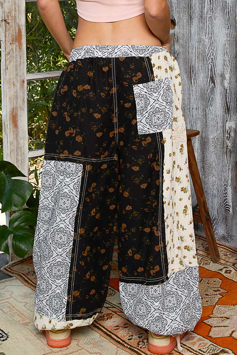 Falling For It Patched Pants Black