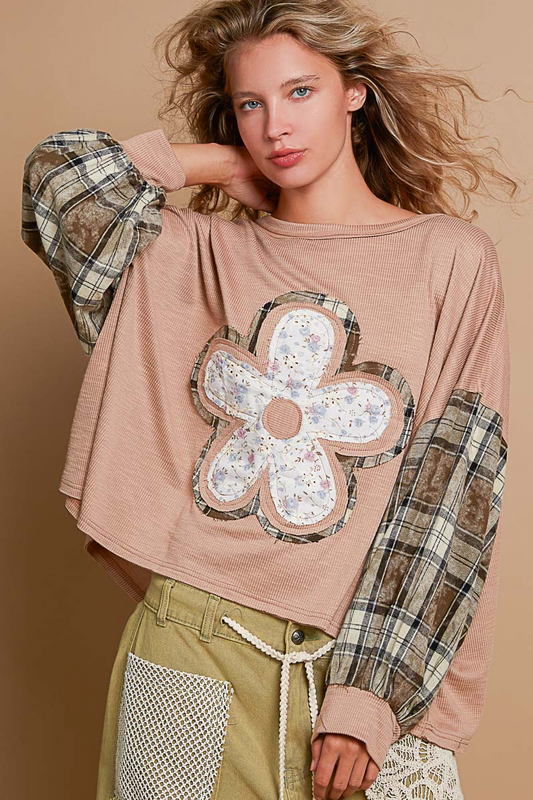 Aria Flower & Plaid Top