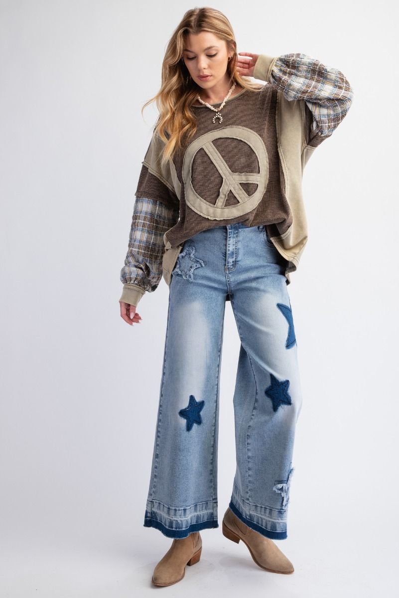 Mixed Plaid Peace Patch Top