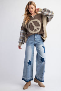 Mixed Plaid Peace Patch Top