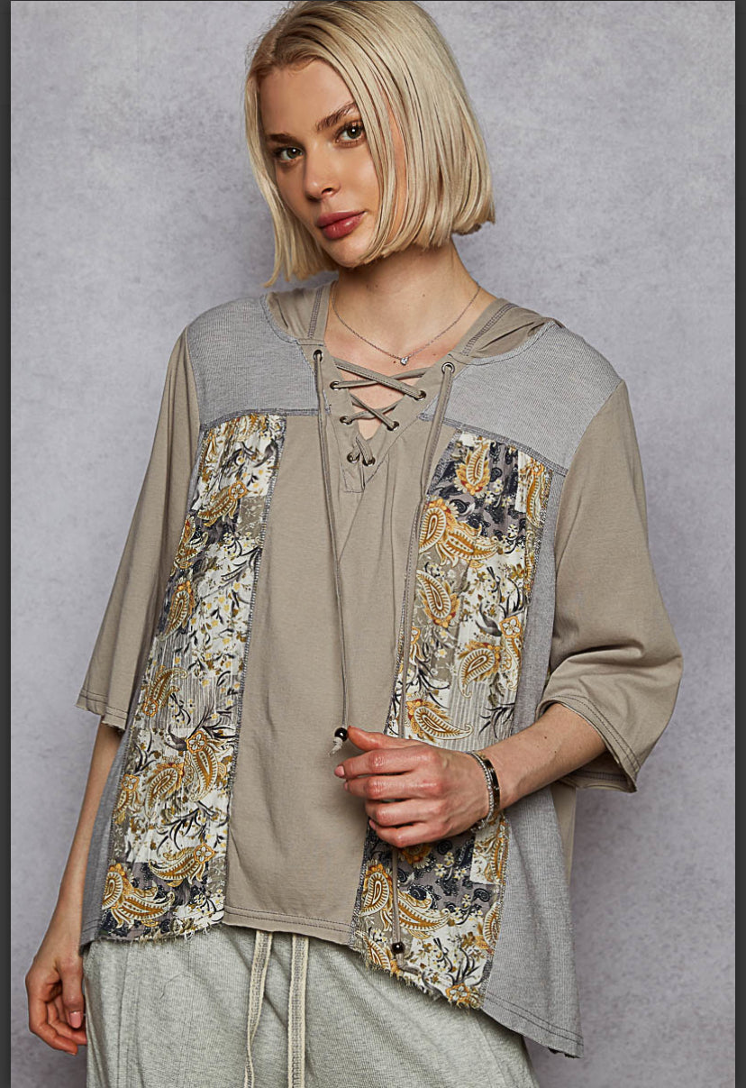 Floral Lace up Hoodie Top