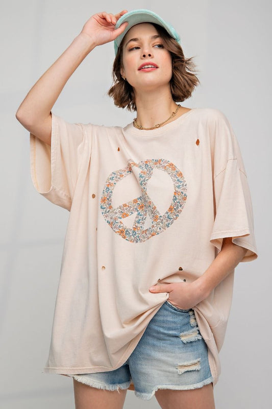 Distressed Flower Peace Tee