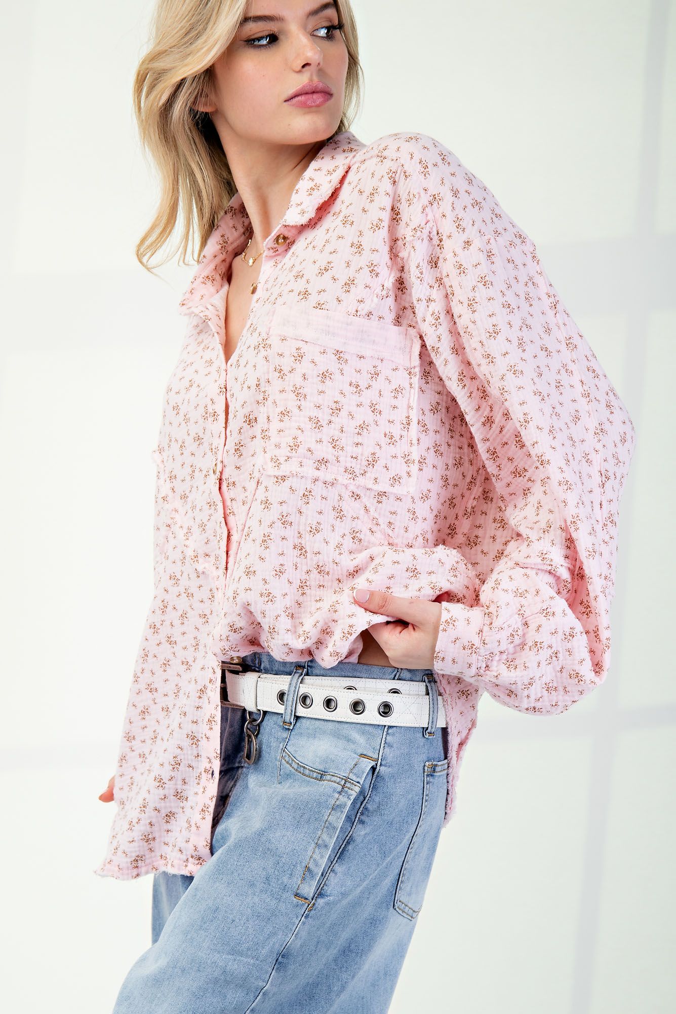 Floral Print Gauze Button Down