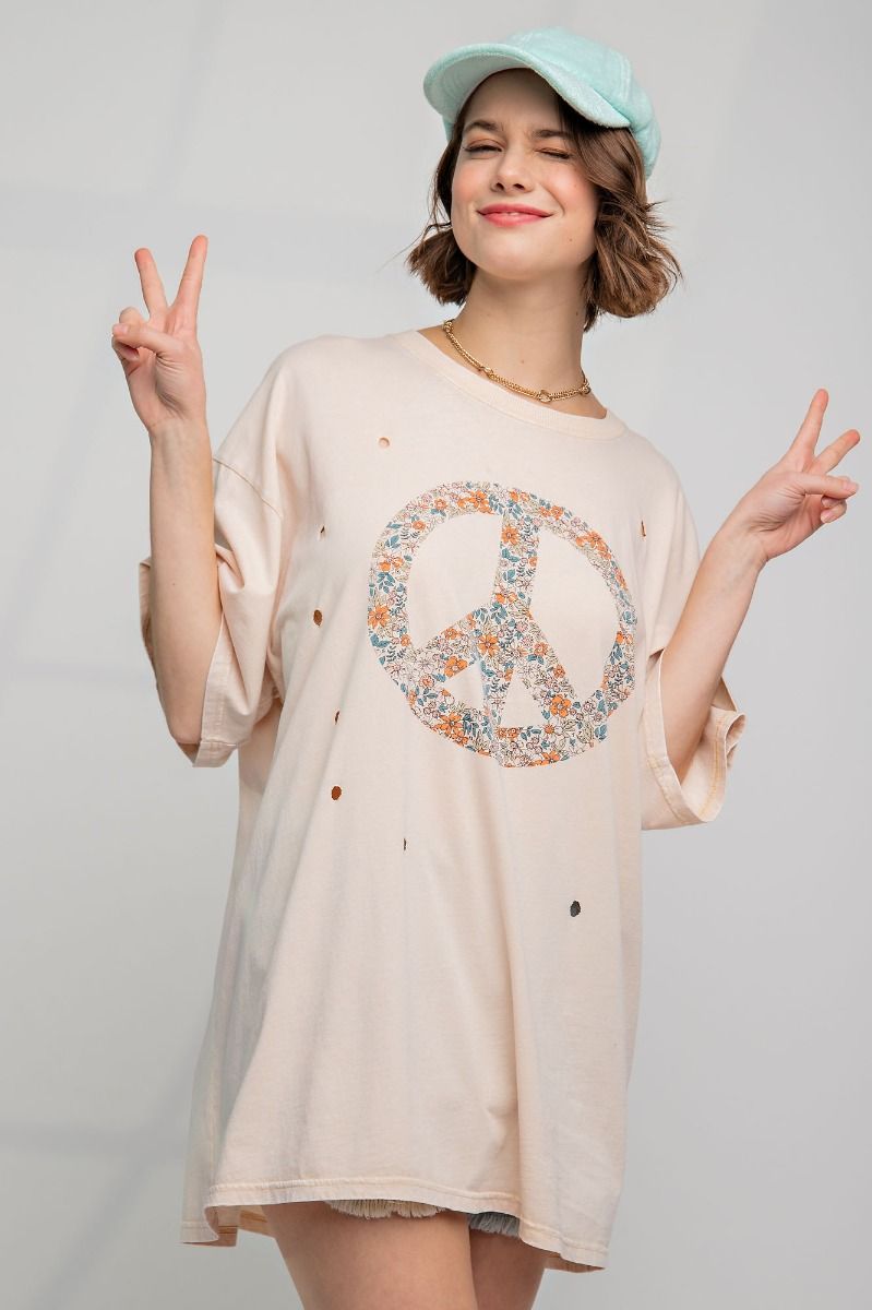 Distressed Flower Peace Tee