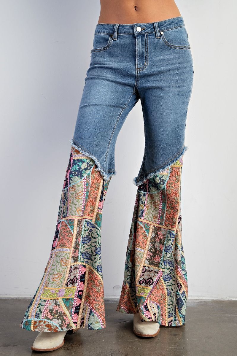 Boho Printed Denim Flares