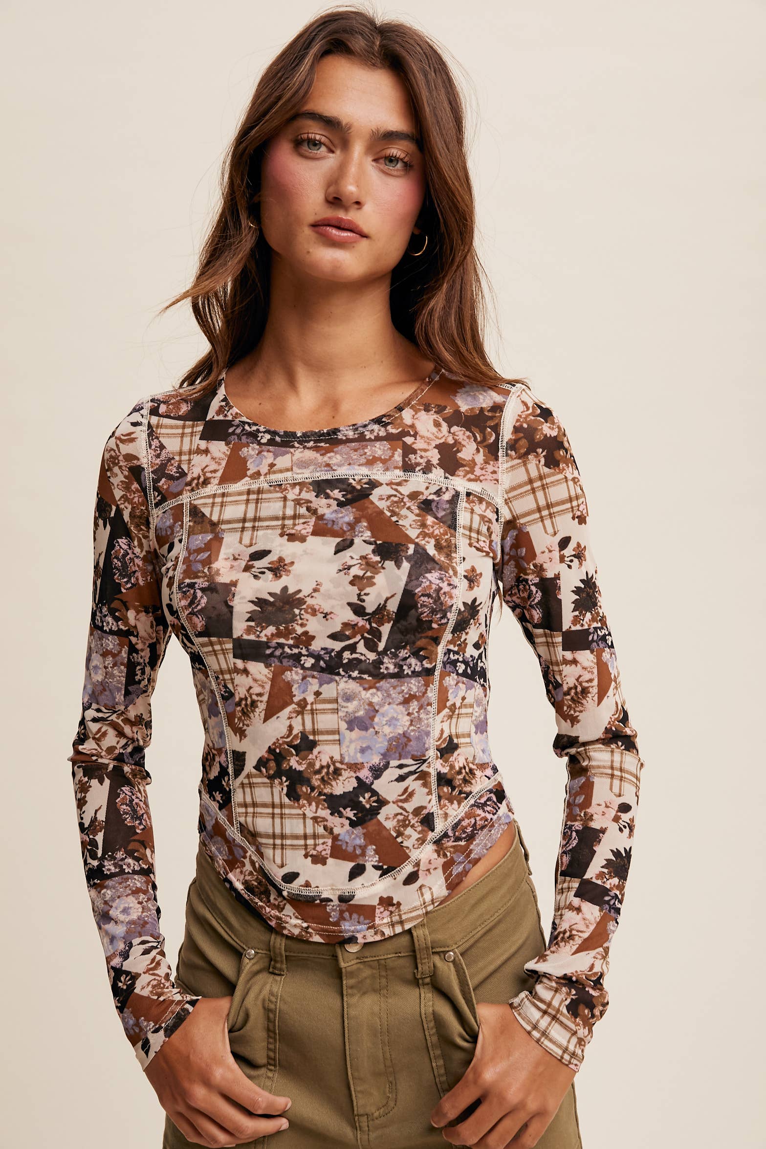 Floral Patchwork Mesh Top