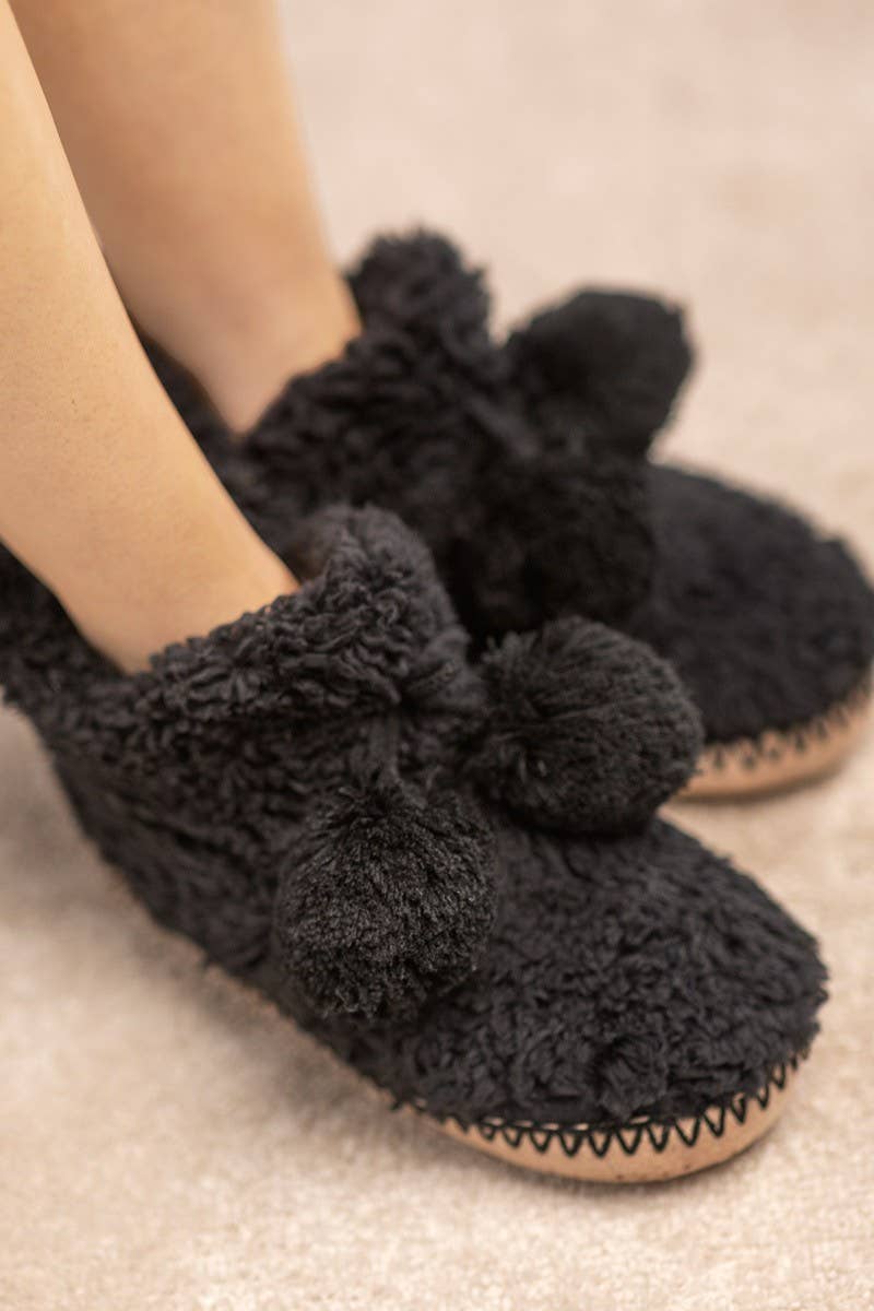 Cozy Slipper Booties with Ball Accent