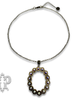 Open oval pendant necklace with rhinestone or pearl accents
