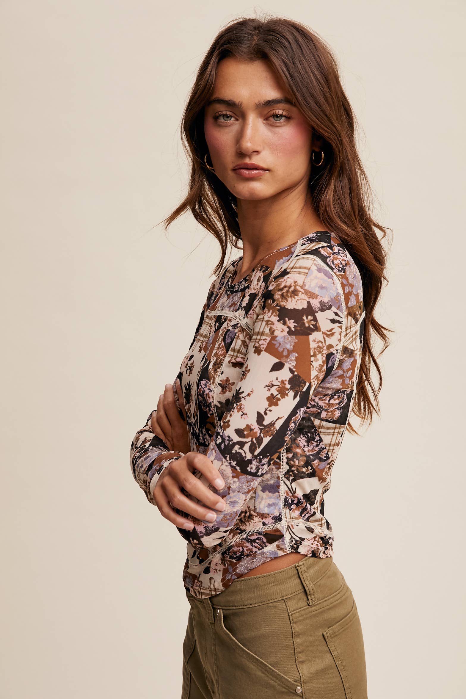 Floral Patchwork Mesh Top