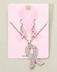 Rhinestone Pink Ribbon Earring Necklace set