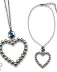 Pearl open heart chain necklace with Austrian crystal