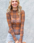Fall Plaid Mesh Top