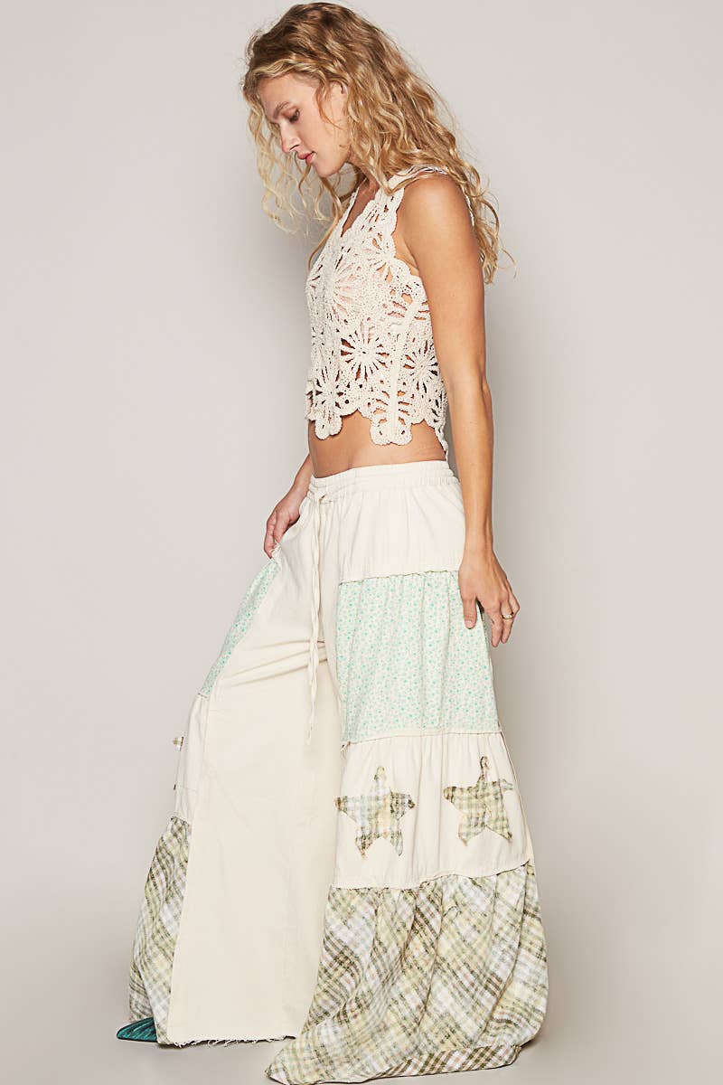 Boho Star patch wide leg pants