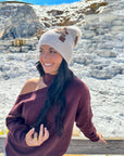 Daisy Contrast Faux Fur Pom Beanie