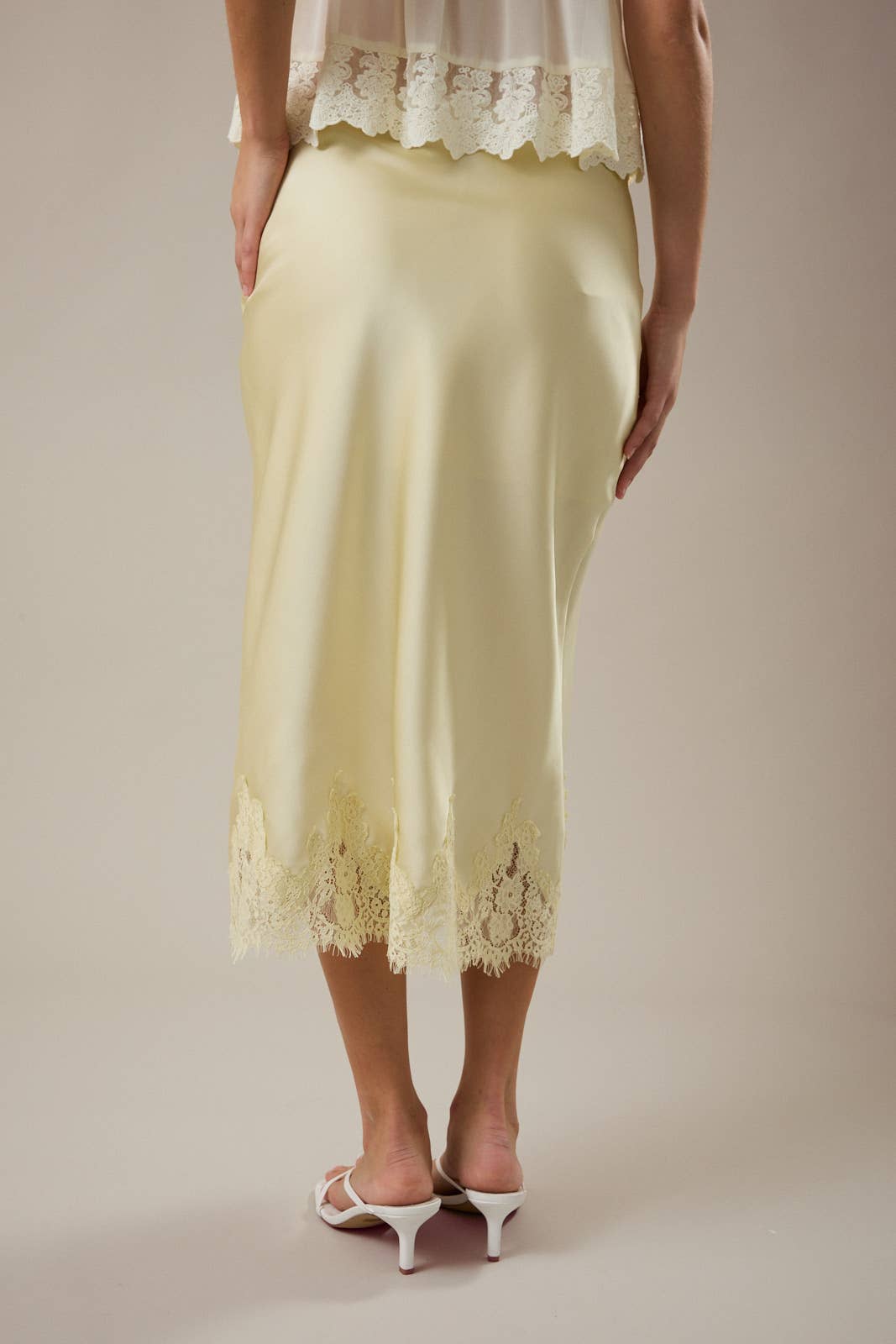 LACE TRIM BIAS CUT MIDI SKIRT
