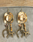 Cowboy Hat Charmer Golden Dangle Earrings
