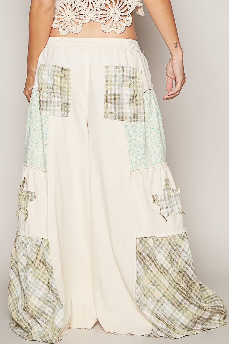 Boho Star patch wide leg pants